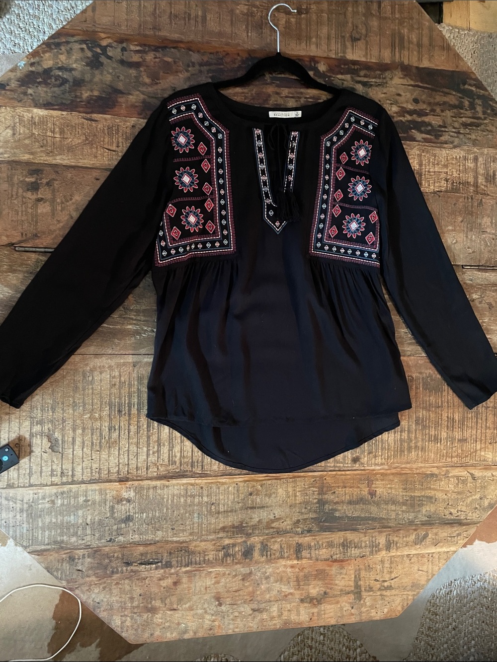 Kenneth Cole Black Tunic with Pink & Blue Embroidery Accents